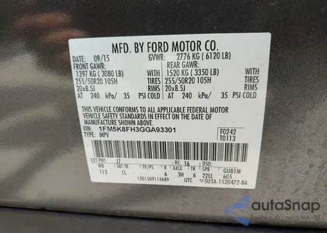 2016 Ford Explorer Limited из США, поврежденный, VIN 1FM5K8FH3GGA93301